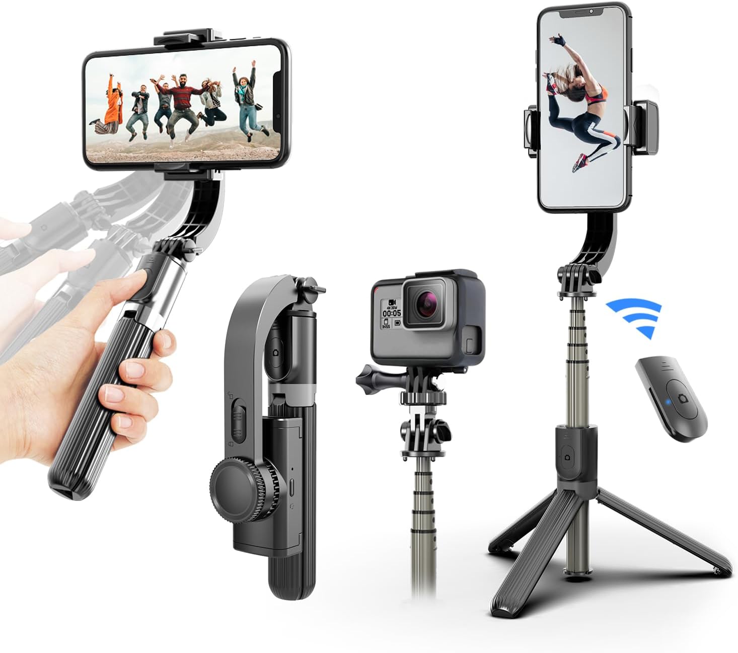 Gimbal Stabilizer for Smartphone ,with Retractable Selfie Stick and Tripod,1-Axis Multifunction Remote 360°Automatic Rotation, Auto Balance for iPhone/Android