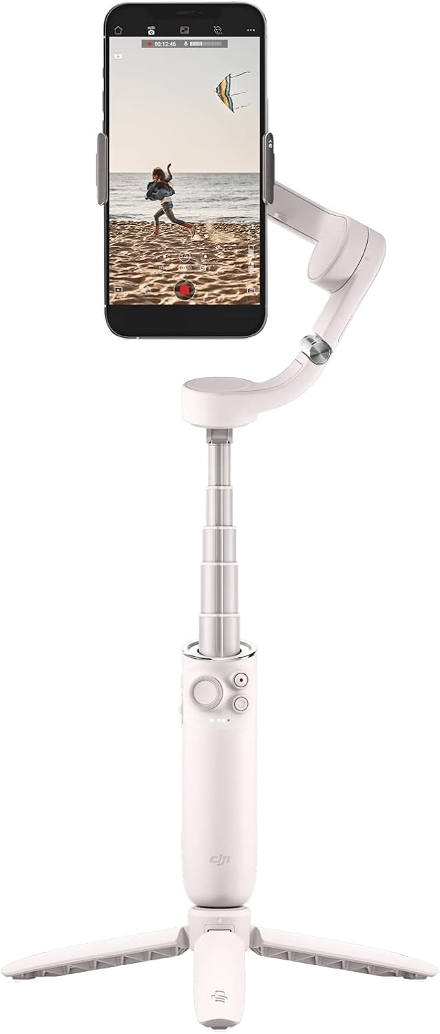 DJI OM 5 Smartphone Gimbal Stabilizer, 3-Axis Phone Gimbal, Built-in Extension Rod, Portable and Foldable, Android and iPhone Gimbal, YouTube TikTok Video, White (Renewed)