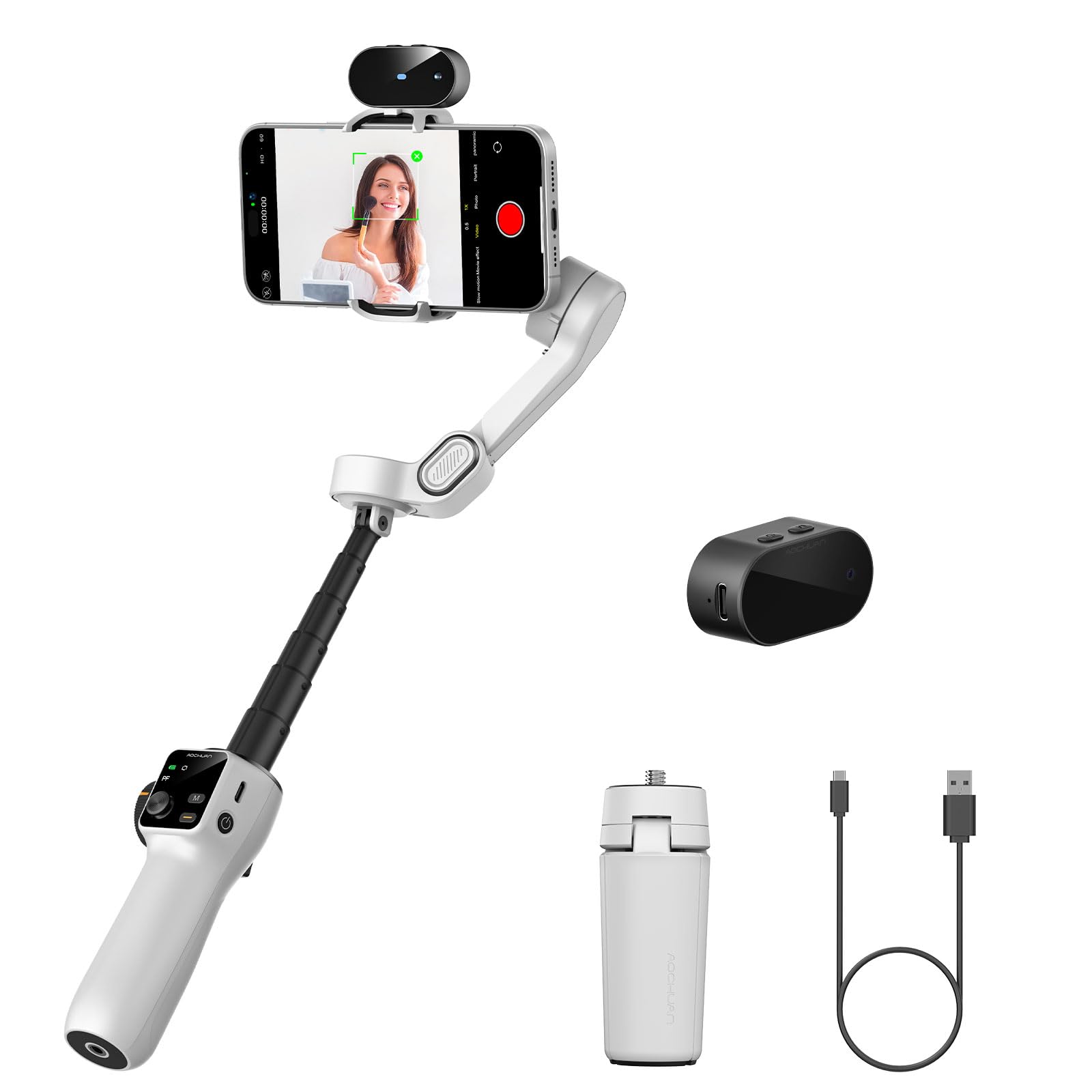3-Axis Gimbal Stabilizer for iPhone & Android,NO APP AI Tracking,7.8' Built-in Extension Rod,Phone Stabilizer for Video Recording,OLED Display,Trigger Button,Sport,Vlogging(Smart V8 AI Black)