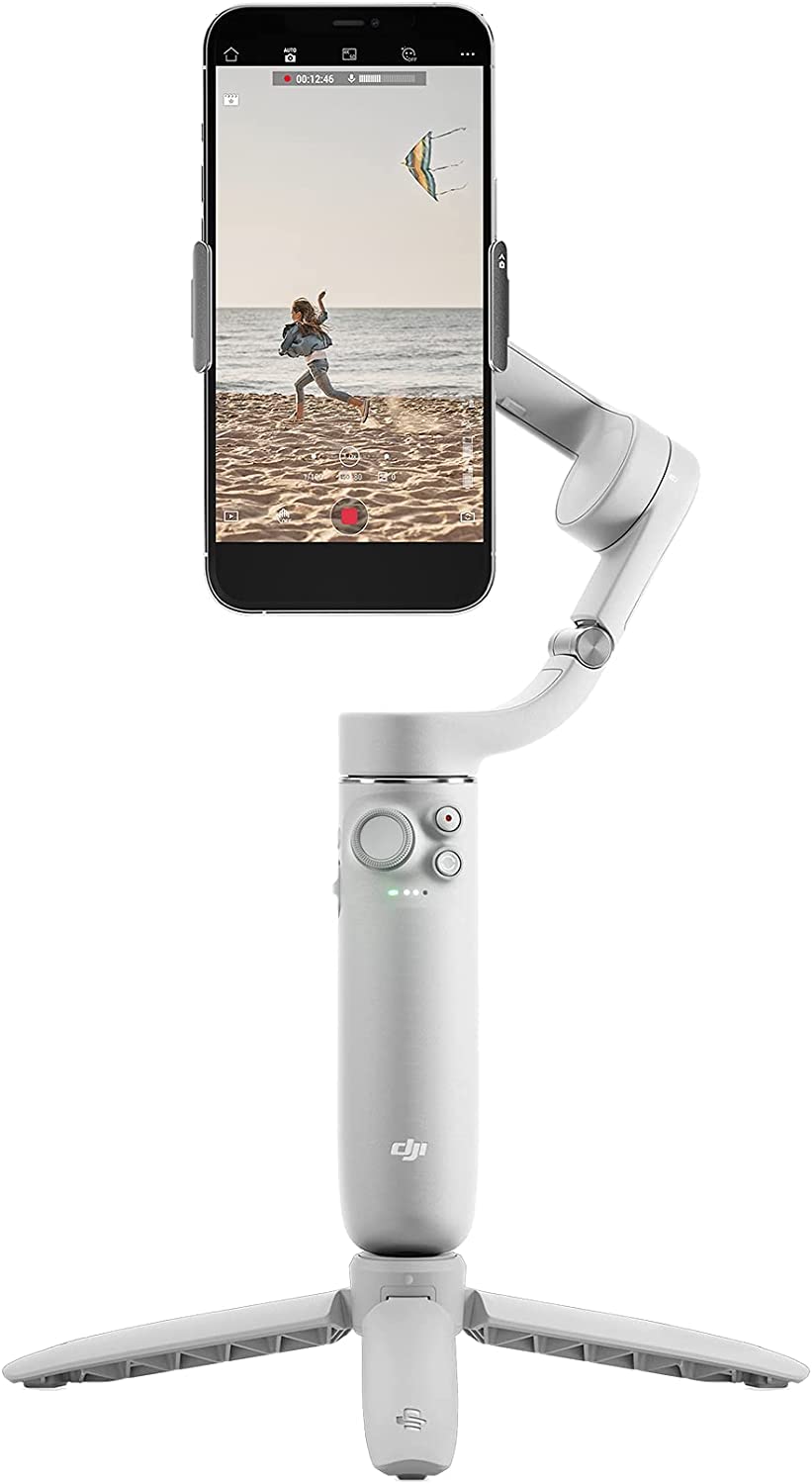 DJI OM 5 Smartphone Gimbal Stabilizer, 3-Axis Phone Gimbal, Built-in Extension Rod, Portable and Foldable, Android and iPhone Gimbal, YouTube TikTok Video, White (Renewed)