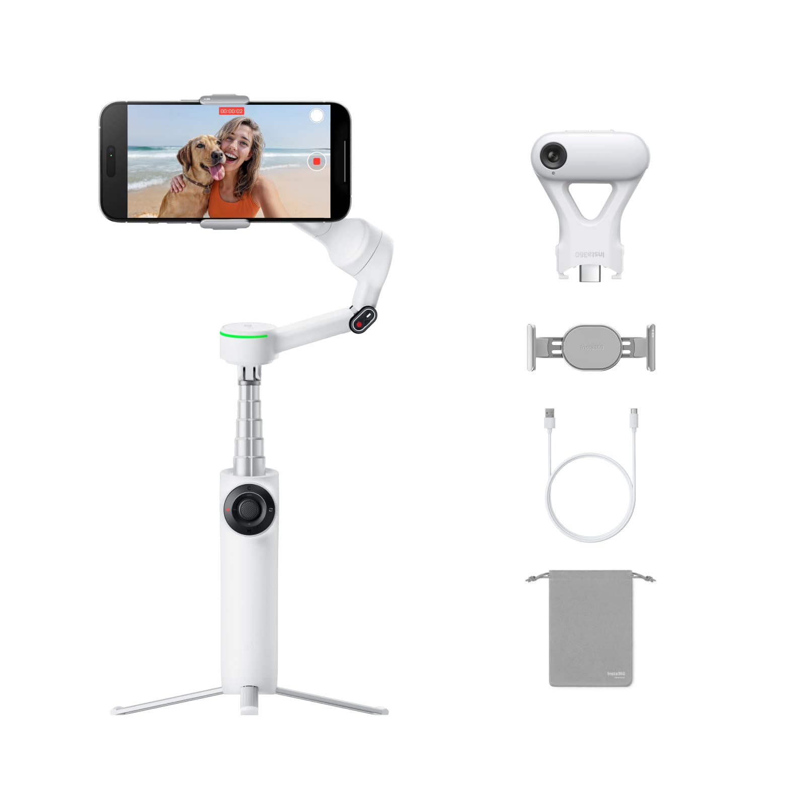 Insta360 Flow 2 Pro Grey - Foldable AI Phone Gimbal, iPhone Native Tracking in 200+ iOS Apps, Multi-Person Tracking, 360º Pan Tracking, Built-In Tripod/Selfie Stick, iPhone/Android Portable Stabilizer