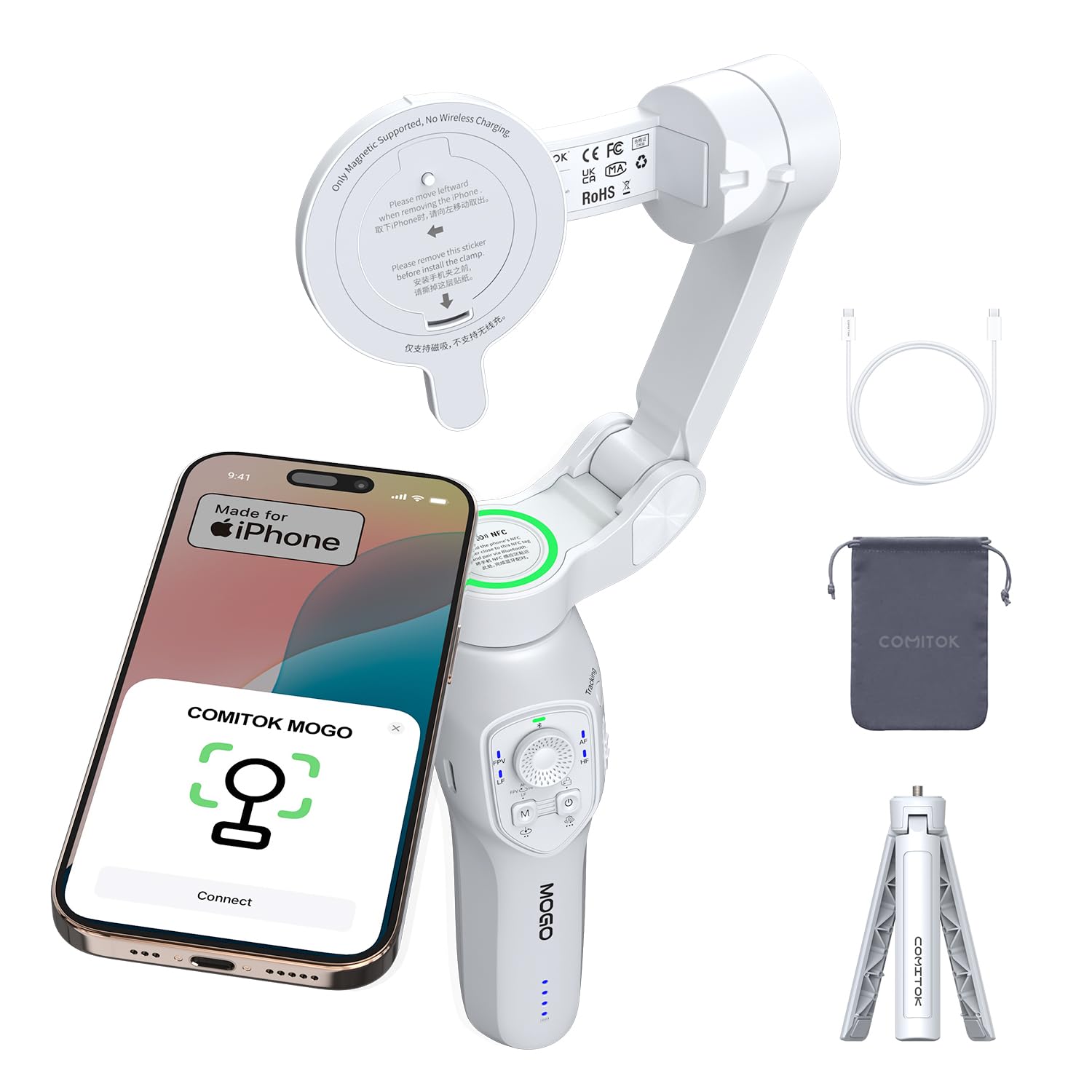 Only for iPhone, MOGO [Apple MFi Certified] Gimbal Stabilizer for iPhone Stabilizer for Video Recording and Control Native Camera by Remote Control and Apple Watch, OTA Upgrade Supported