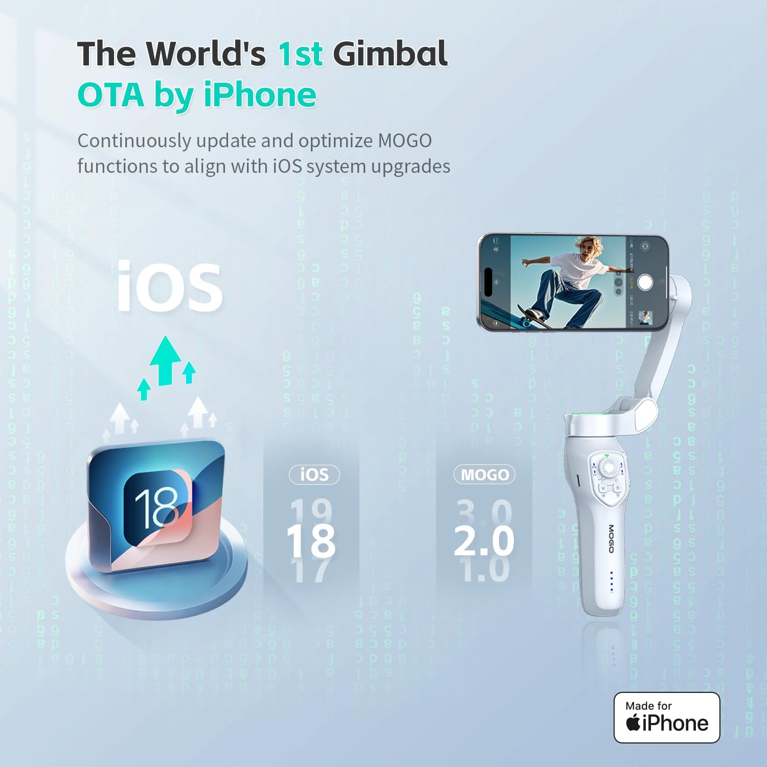 Only for iPhone, MOGO [Apple MFi Certified] Gimbal Stabilizer for iPhone Stabilizer for Video Recording and Control Native Camera by Remote Control and Apple Watch, OTA Upgrade Supported