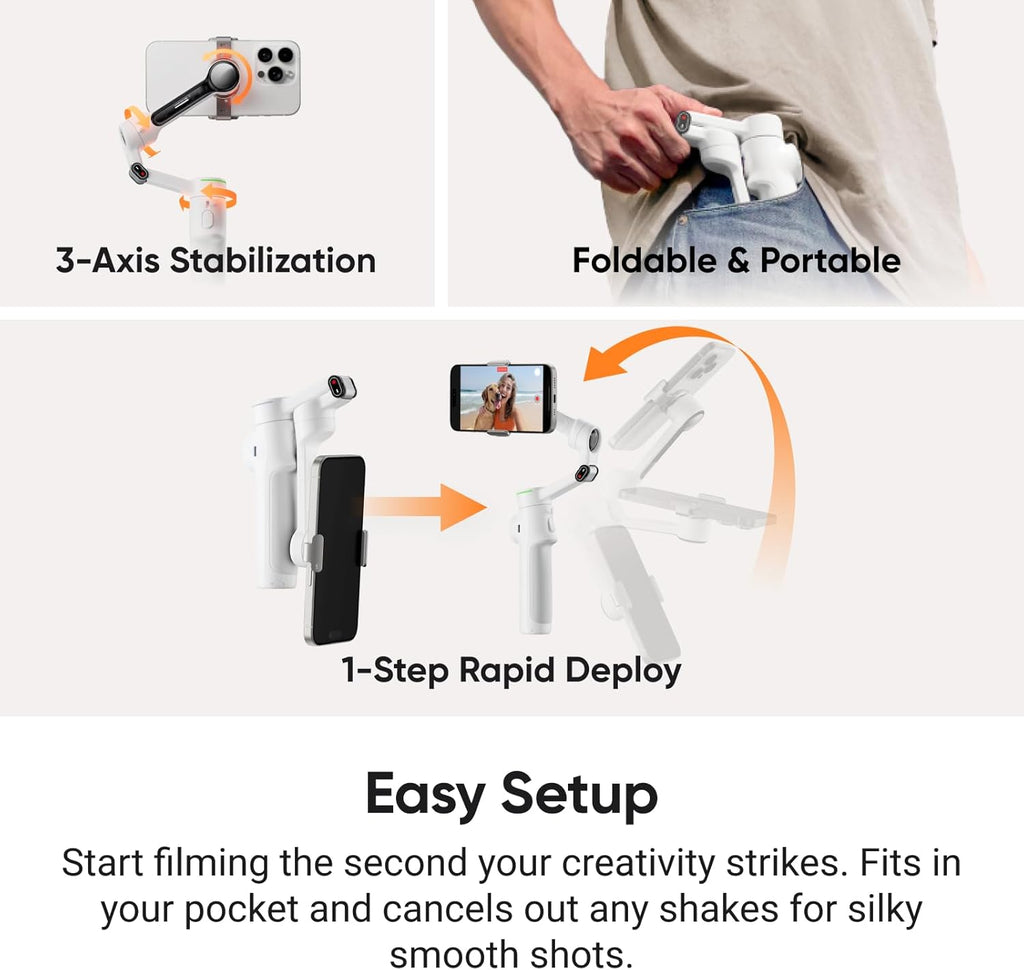 Insta360 Flow 2 Pro Grey - Foldable AI Phone Gimbal, iPhone Native Tracking in 200+ iOS Apps, Multi-Person Tracking, 360º Pan Tracking, Built-In Tripod/Selfie Stick, iPhone/Android Portable Stabilizer
