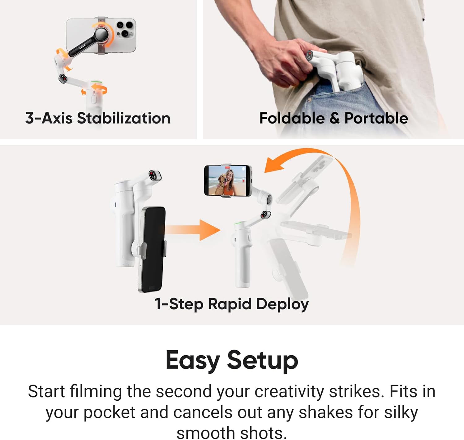 Insta360 Flow 2 Pro Grey - Foldable AI Phone Gimbal, iPhone Native Tracking in 200+ iOS Apps, Multi-Person Tracking, 360º Pan Tracking, Built-In Tripod/Selfie Stick, iPhone/Android Portable Stabilizer