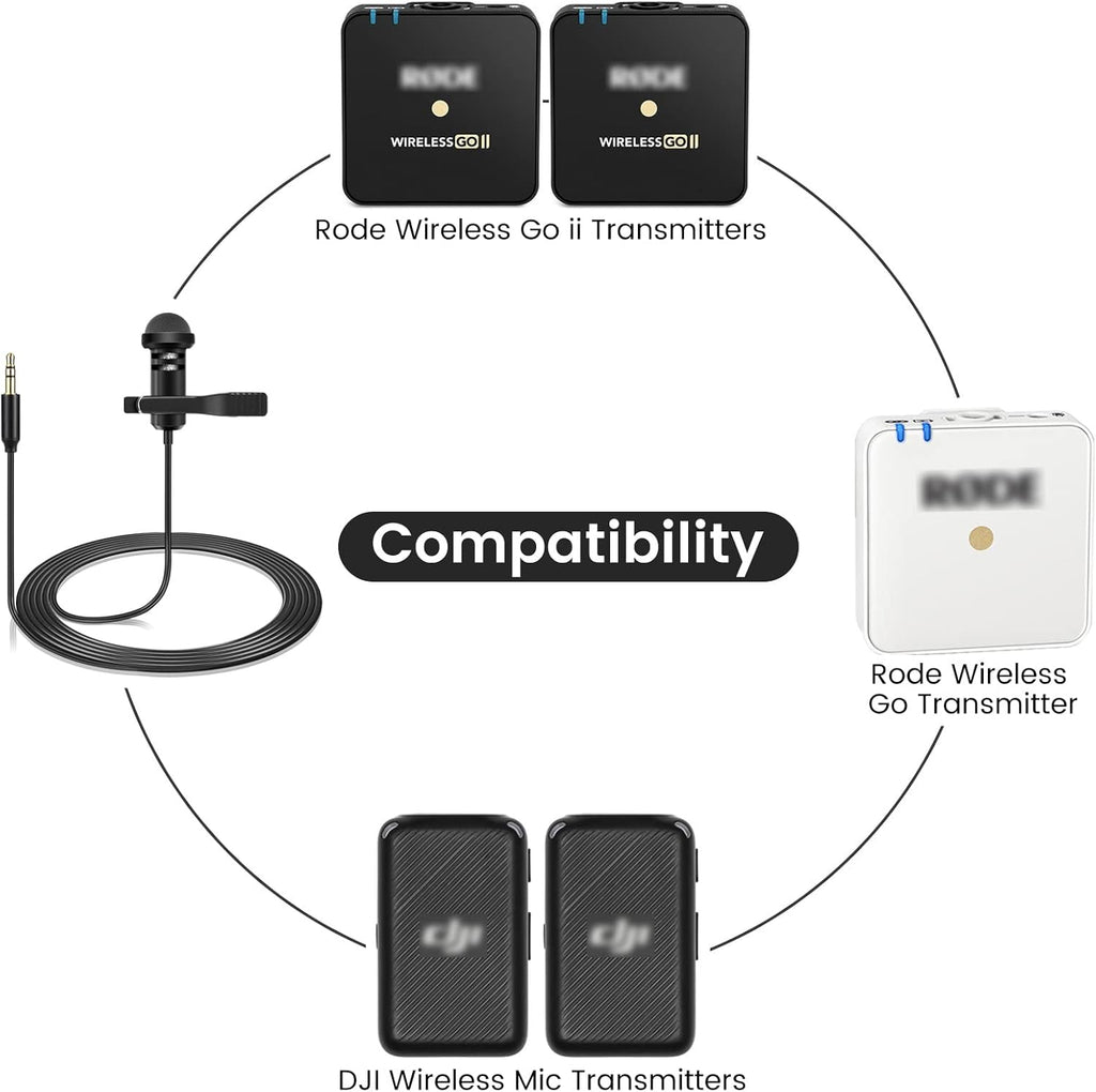 Lavalier Microphone for Rode Wireless GO 2 / ii & DJI Mic Transmitters, Omnidirectional Lapel Lav Videomic with Clip, 5 ft