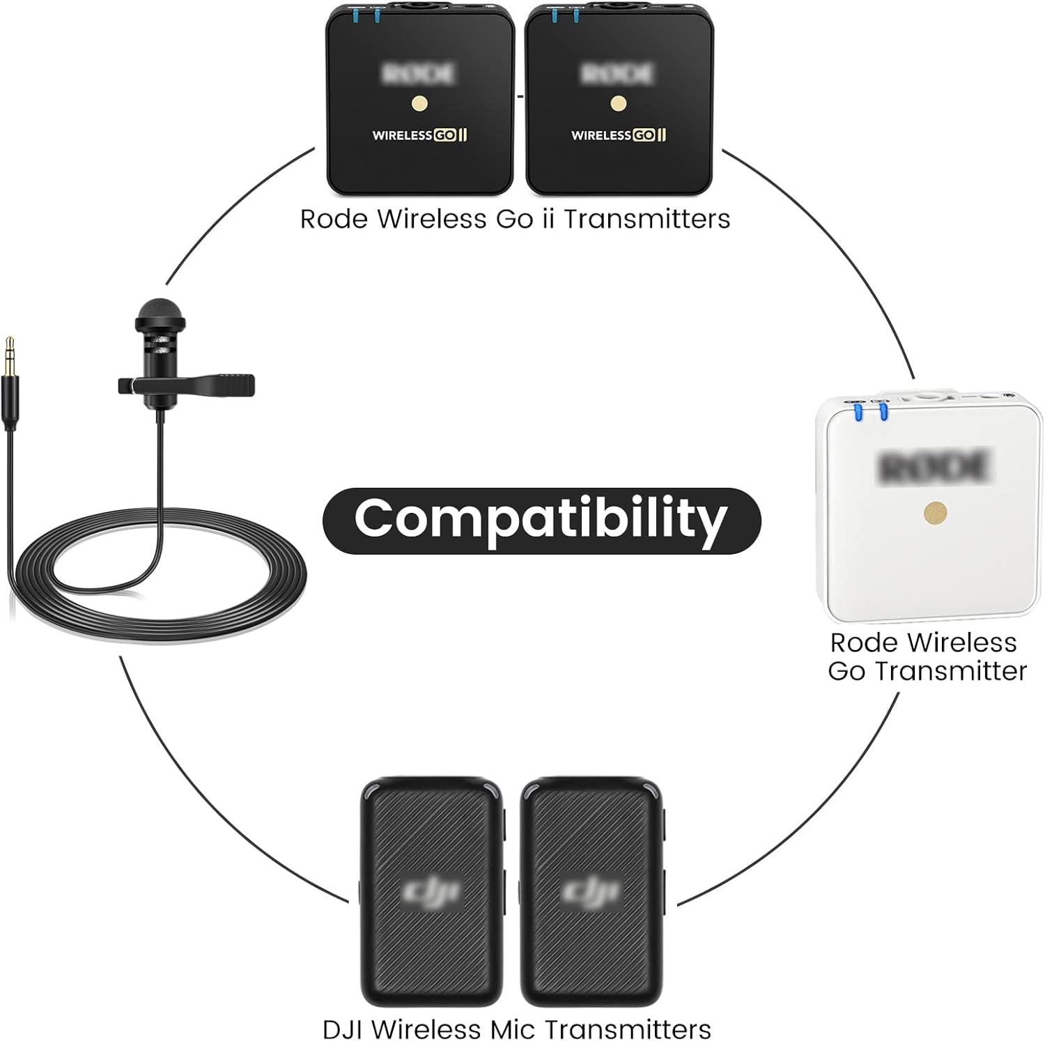 Lavalier Microphone for Rode Wireless GO 2 / ii & DJI Mic Transmitters, Omnidirectional Lapel Lav Videomic with Clip, 5 ft