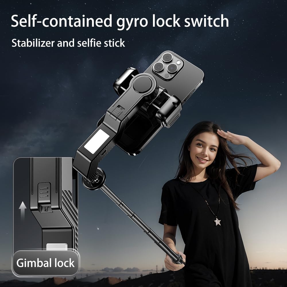 Selfie Stick Gimbal Stabilizer, Single Axis Stabilizer Tracking Selfie Stick with Light Tripod 360° Rotation with Remote Control for iPhone/Andriod for Vlog Live Broadcast TIK Tok YouTube Vlogging