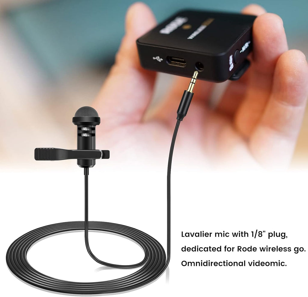 Lavalier Microphone for Rode Wireless GO 2 / ii & DJI Mic Transmitters, Omnidirectional Lapel Lav Videomic with Clip, 5 ft