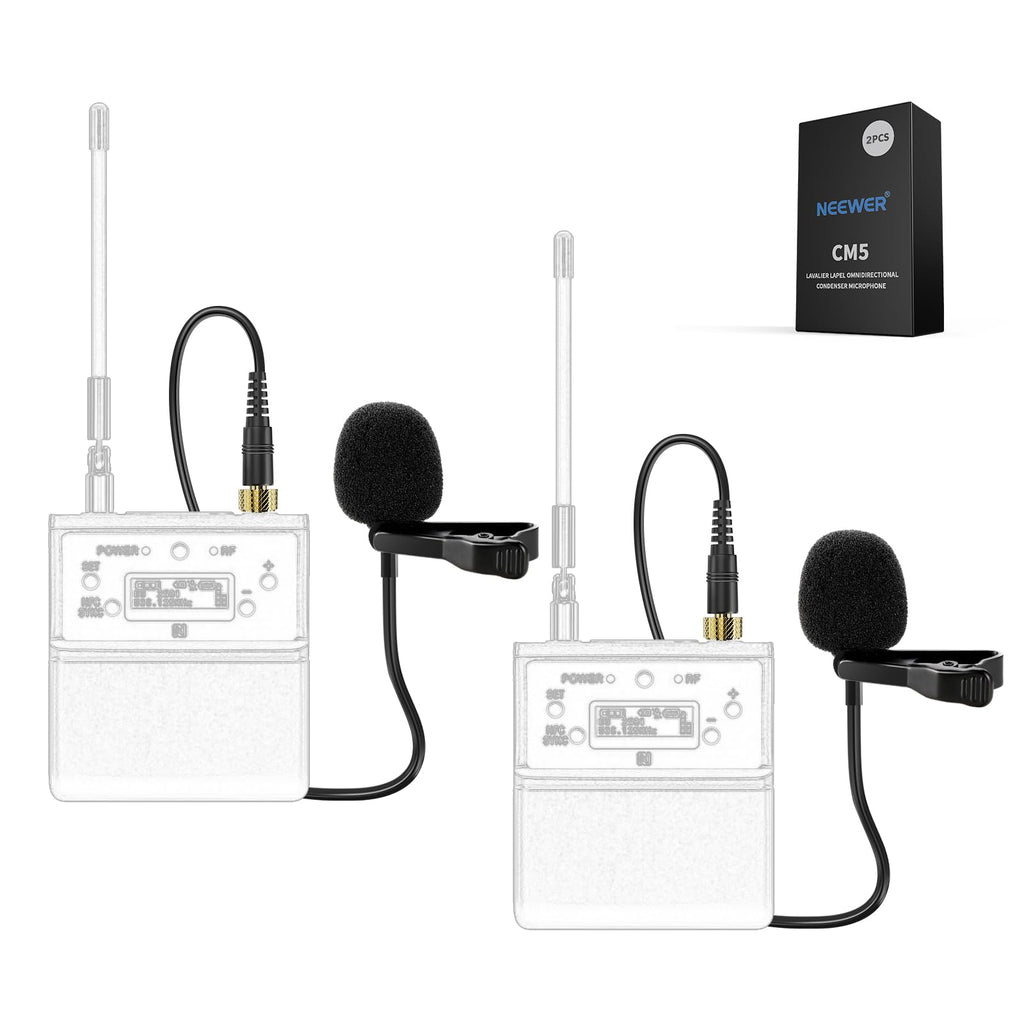 NEEWER Lavalier Lapel Microphone (2 Pack), Omnidirectional Condenser Wired Clip On Lav Mic for Stage YouTube Live Streaming Compatible with Rode Wireless GO II 2 DJI Wireless Mic Transmitter, CM5