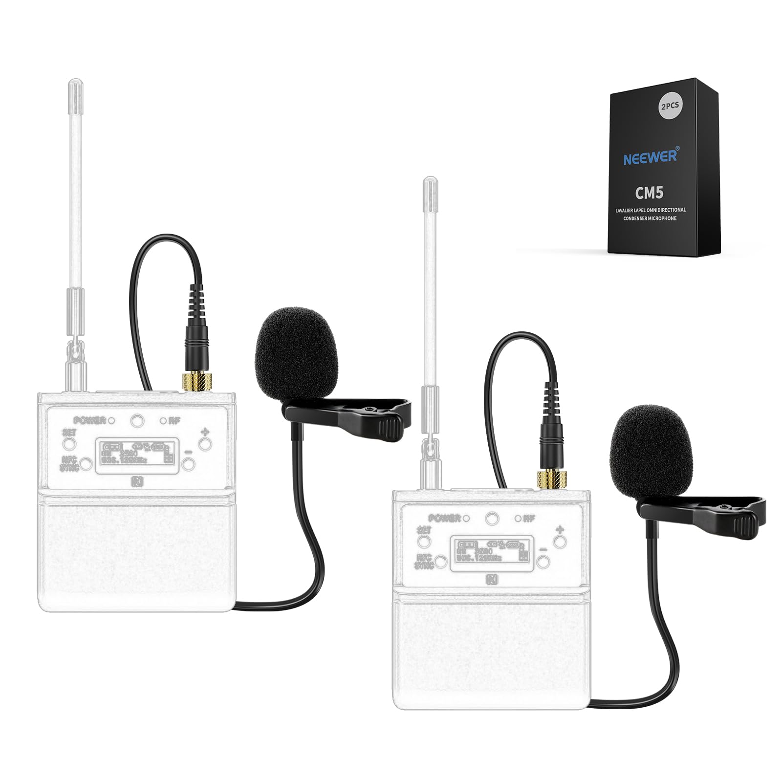 NEEWER Lavalier Lapel Microphone (2 Pack), Omnidirectional Condenser Wired Clip On Lav Mic for Stage YouTube Live Streaming Compatible with Rode Wireless GO II 2 DJI Wireless Mic Transmitter, CM5