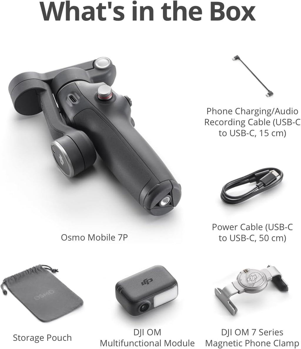 DJI Osmo Mobile 7P Gimbal Stabilizer for iPhone, Android, Native Tracking, Lighting, 3-Axis Phone Gimbal, Quick Launch, One-Tap Edit, Built-in Extension Rod & Tripod, 10hrs Use, Phone Charging
