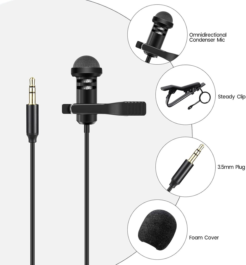 Lavalier Microphone for Rode Wireless GO 2 / ii & DJI Mic Transmitters, Omnidirectional Lapel Lav Videomic with Clip, 5 ft