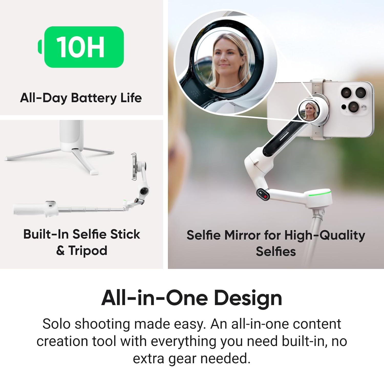 Insta360 Flow 2 Pro Grey - Foldable AI Phone Gimbal, iPhone Native Tracking in 200+ iOS Apps, Multi-Person Tracking, 360º Pan Tracking, Built-In Tripod/Selfie Stick, iPhone/Android Portable Stabilizer