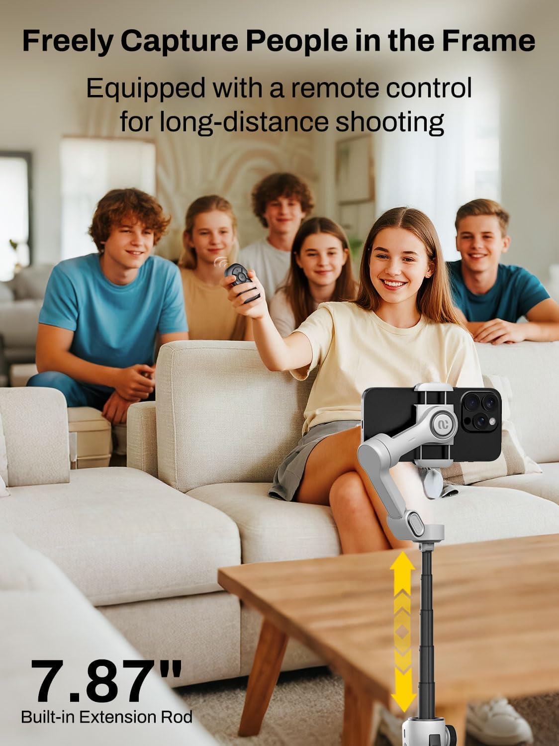 Smartphone Gimbal Stabilizer for iPhone & Android, 3-Axis Phone Gimbal with Bluetooth Remote Control, Built-in 7.8” Extendable Rod, Face Tracking, Video Stabilizer – Smart V8 Kit White