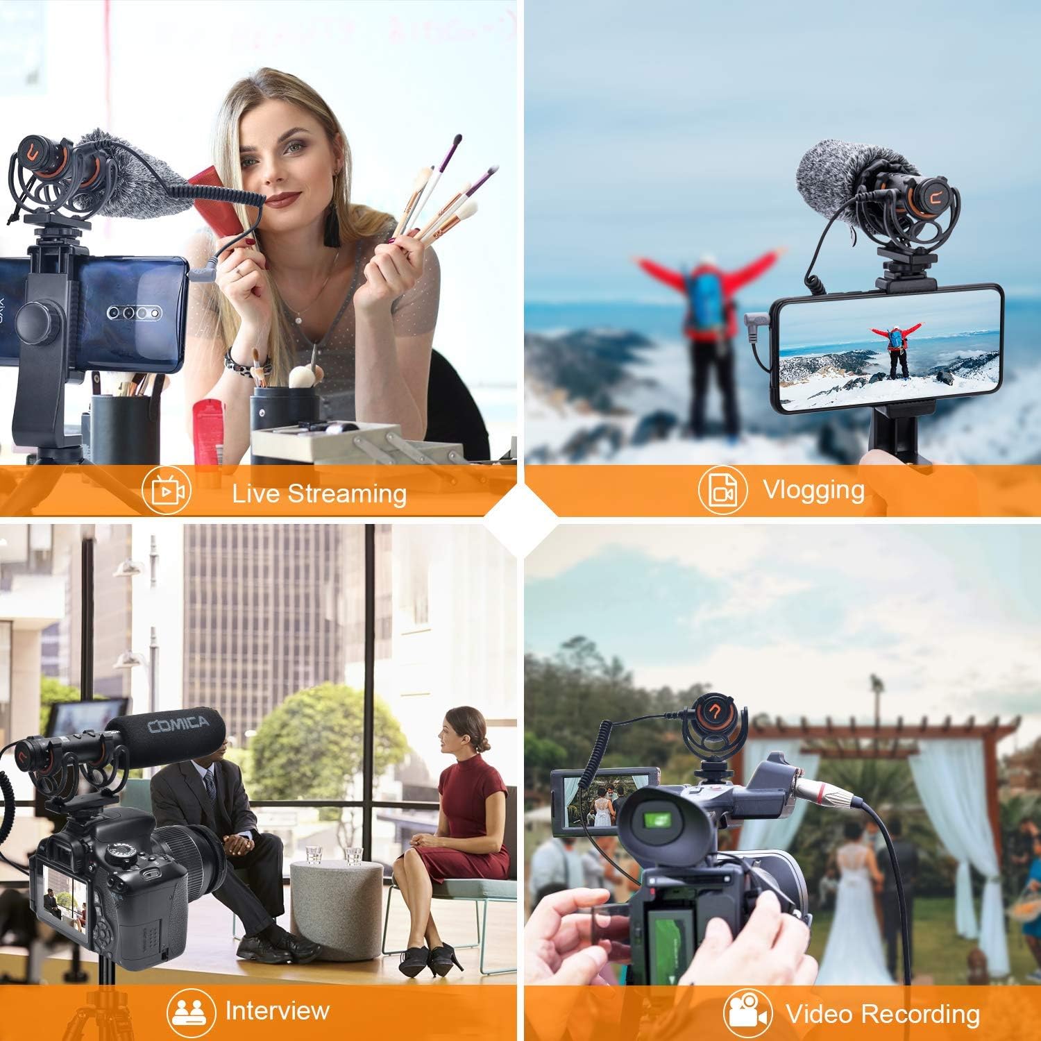 COMICA VM20 Shotgun Microphone, Professional Super Cardioid Video Mic with Shock Mount, Camera Microphone Kit for Smartphone/DSLR Camera/Camcorder, Perfect for Interview, Video Shooting, Vlog