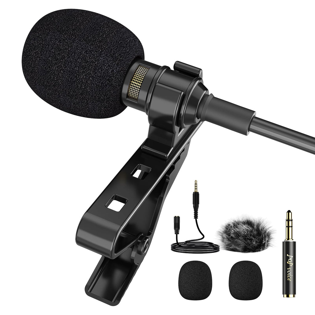 PoP voice Professional Lavalier Lapel Microphone Omnidirectional Condenser Mic for iPhone Android Smartphone,Recording Mic for Youtube,Interview,Video