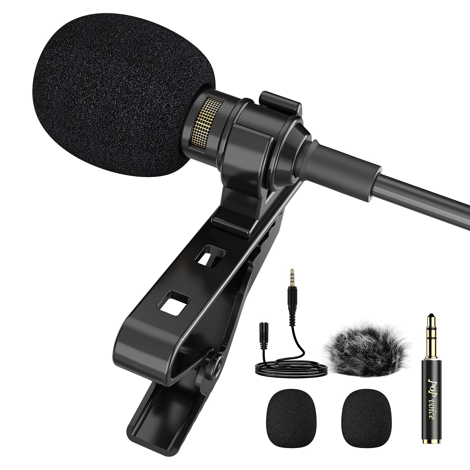 PoP voice Professional Lavalier Lapel Microphone Omnidirectional Condenser Mic for iPhone Android Smartphone,Recording Mic for Youtube,Interview,Video