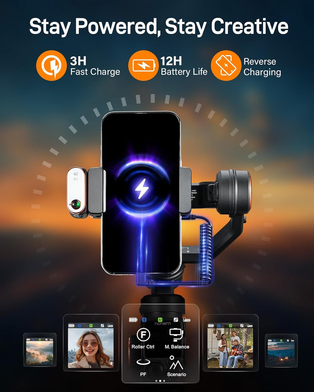 hohem iSteady M7 Gimbal Stabilizer for iPhone, Phone Gimbal with AI Tracking, 1.4" Detachable Touchscreen Remote, Built-in Extension Rod, Fill Light, Phone Stabilizer for Video Recording, YouTube