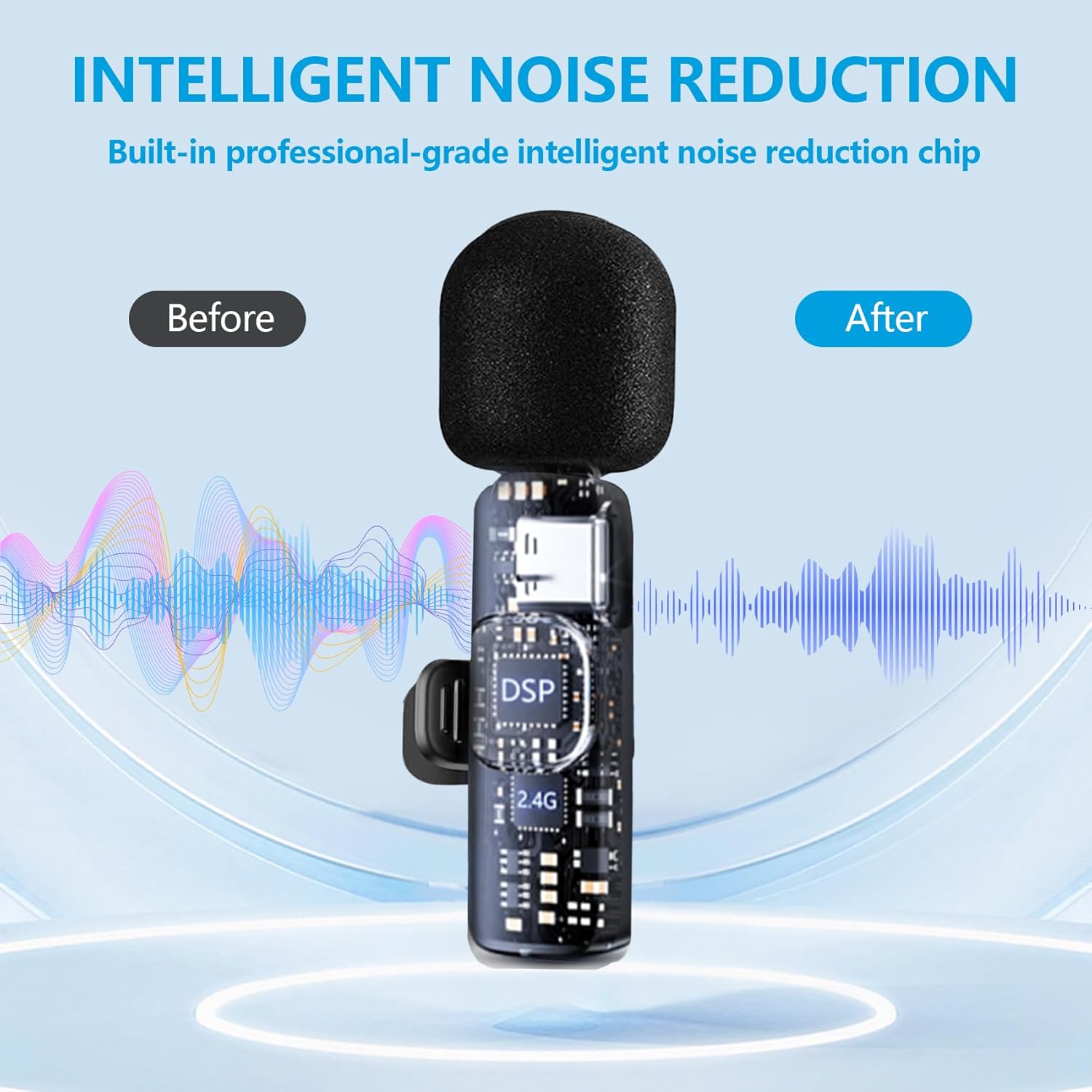 Wireless Lavalier Microphone for iPhone and Android, USB-C Mini Microphone with Noise Reduction, Perfect for Recording, Vlogging, YouTube, TikTok, Podcasts, and Interview Video