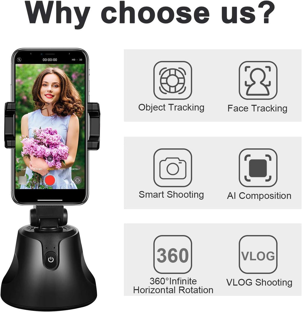 Gimbal Stabilizer for Smartphone - Phone Camera Mount with AI Auto Face Tracking & 360° Rotation Auto Tracking Phone Holder with 1/4" Tripod Interface for TikTok, YouTube, Live Streaming