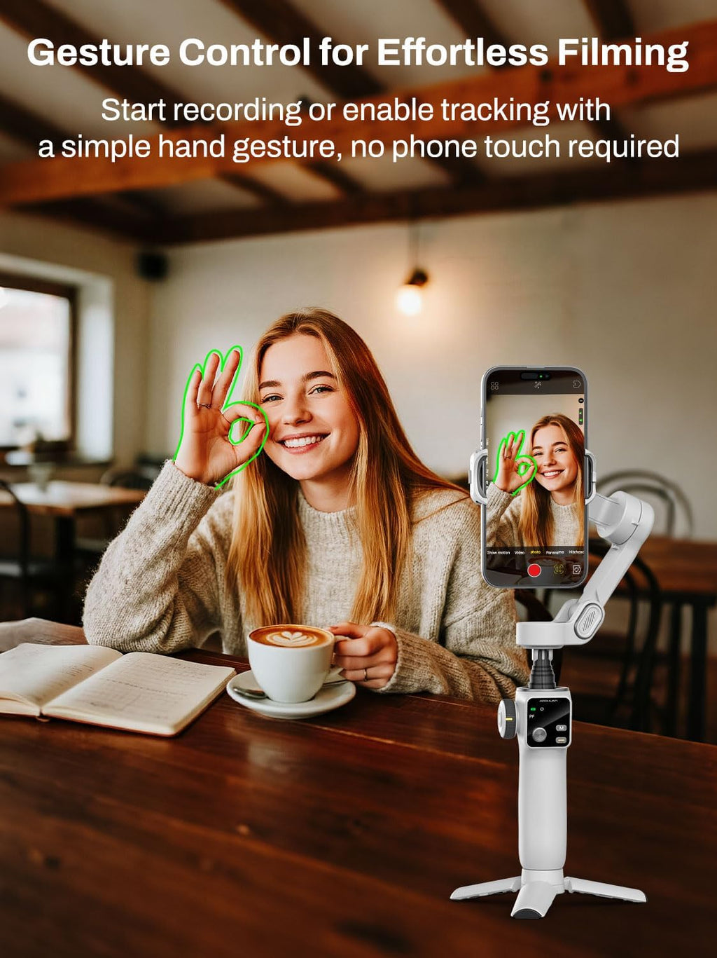 Smartphone Gimbal Stabilizer for iPhone & Android, 3-Axis Phone Gimbal with Bluetooth Remote Control, Built-in 7.8” Extendable Rod, Face Tracking, Video Stabilizer – Smart V8 Kit White