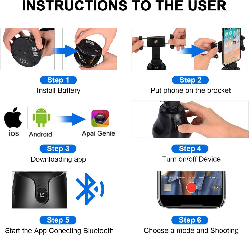 Gimbal Stabilizer for Smartphone - Phone Camera Mount with AI Auto Face Tracking & 360° Rotation Auto Tracking Phone Holder with 1/4" Tripod Interface for TikTok, YouTube, Live Streaming