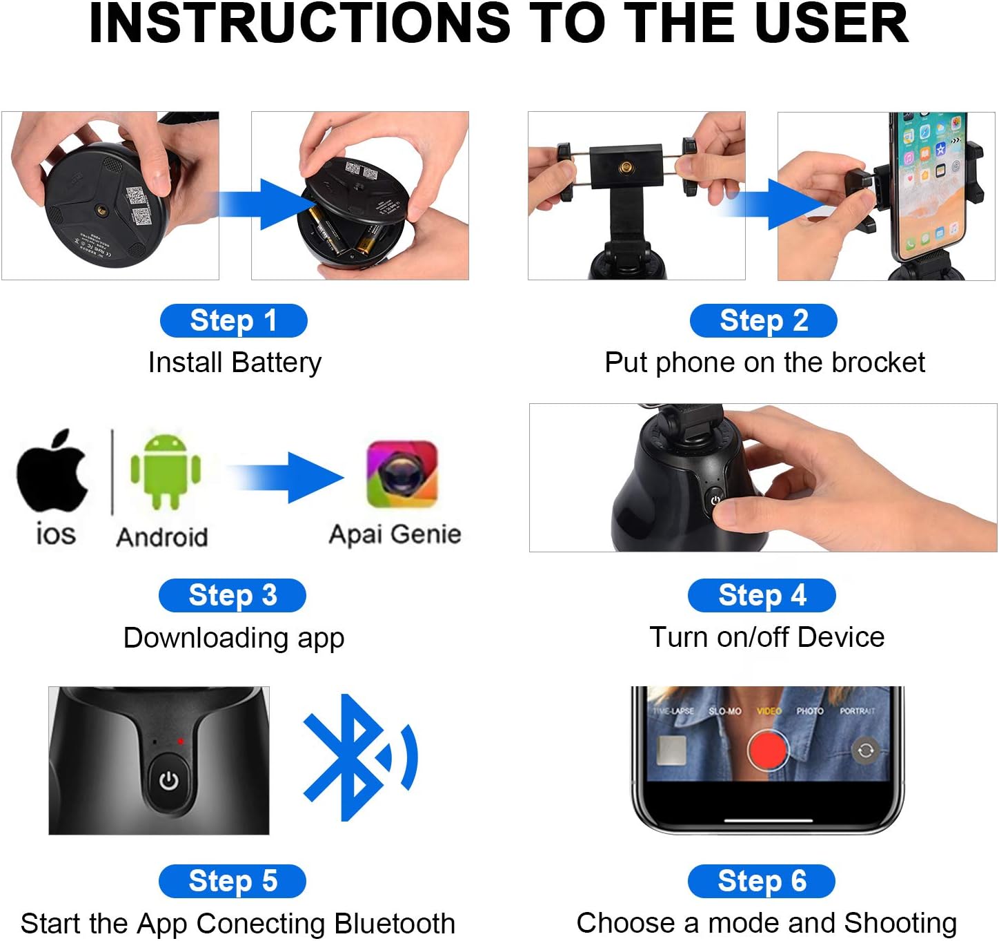 Gimbal Stabilizer for Smartphone - Phone Camera Mount with AI Auto Face Tracking & 360° Rotation Auto Tracking Phone Holder with 1/4" Tripod Interface for TikTok, YouTube, Live Streaming
