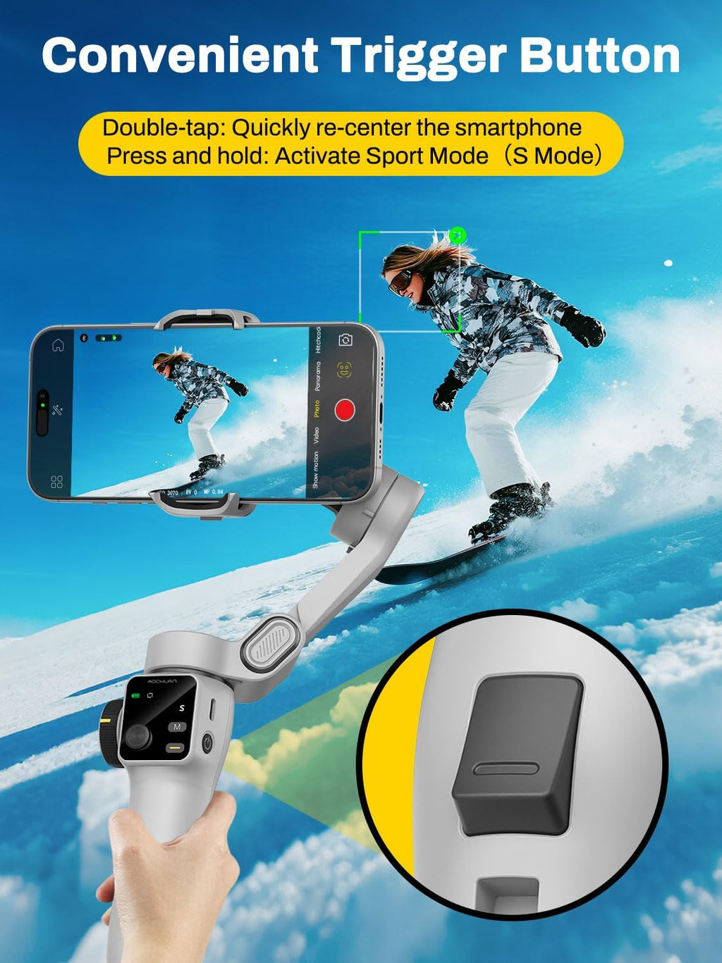 Smartphone Gimbal Stabilizer for iPhone & Android, 3-Axis Phone Gimbal with Bluetooth Remote Control, Built-in 7.8” Extendable Rod, Face Tracking, Video Stabilizer – Smart V8 Kit White