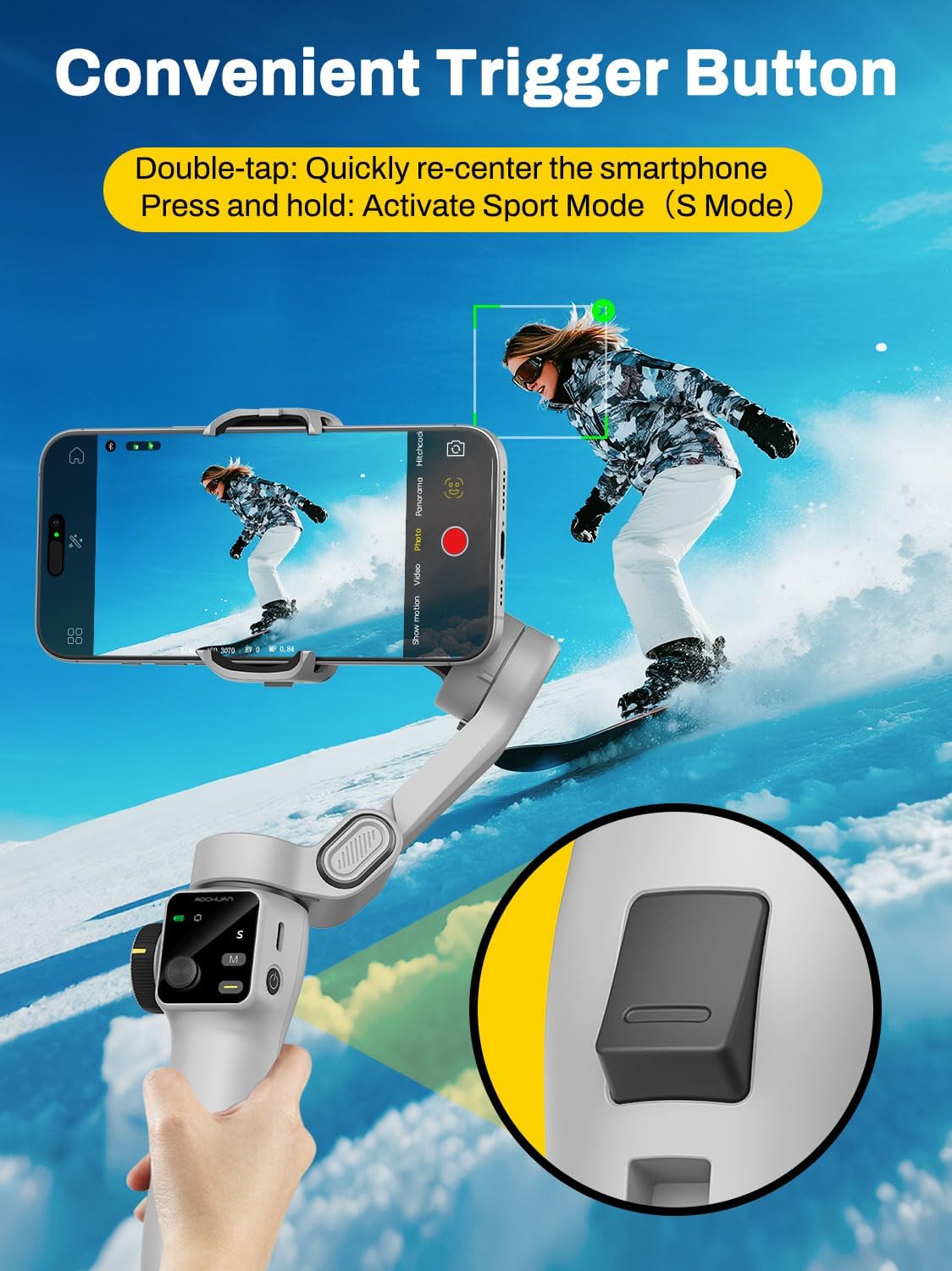 Smartphone Gimbal Stabilizer for iPhone & Android, 3-Axis Phone Gimbal with Bluetooth Remote Control, Built-in 7.8” Extendable Rod, Face Tracking, Video Stabilizer – Smart V8 Kit White
