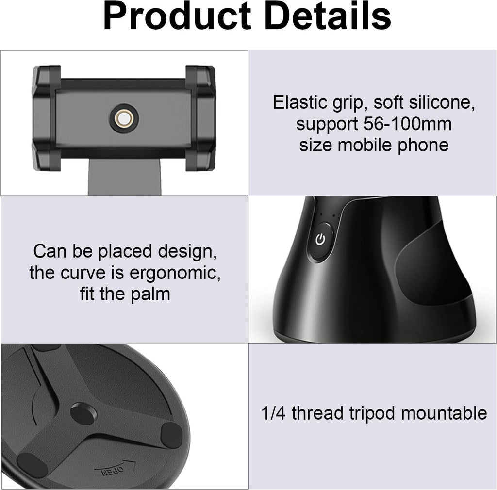Gimbal Stabilizer for Smartphone - Phone Camera Mount with AI Auto Face Tracking & 360° Rotation Auto Tracking Phone Holder with 1/4" Tripod Interface for TikTok, YouTube, Live Streaming