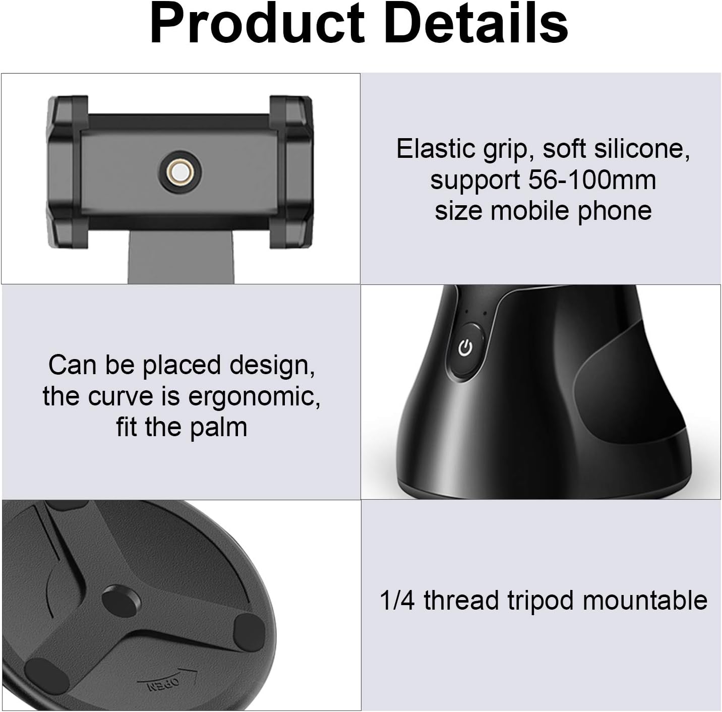 Gimbal Stabilizer for Smartphone - Phone Camera Mount with AI Auto Face Tracking & 360° Rotation Auto Tracking Phone Holder with 1/4" Tripod Interface for TikTok, YouTube, Live Streaming