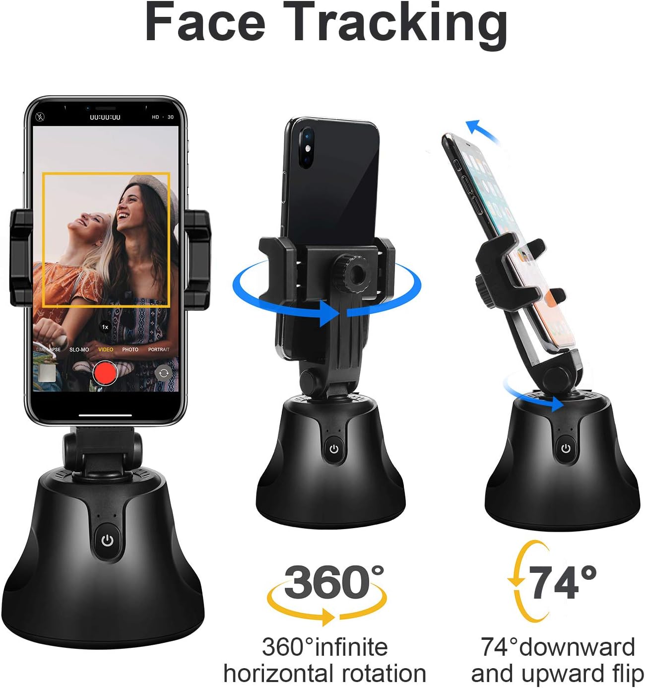 Gimbal Stabilizer for Smartphone - Phone Camera Mount with AI Auto Face Tracking & 360° Rotation Auto Tracking Phone Holder with 1/4" Tripod Interface for TikTok, YouTube, Live Streaming