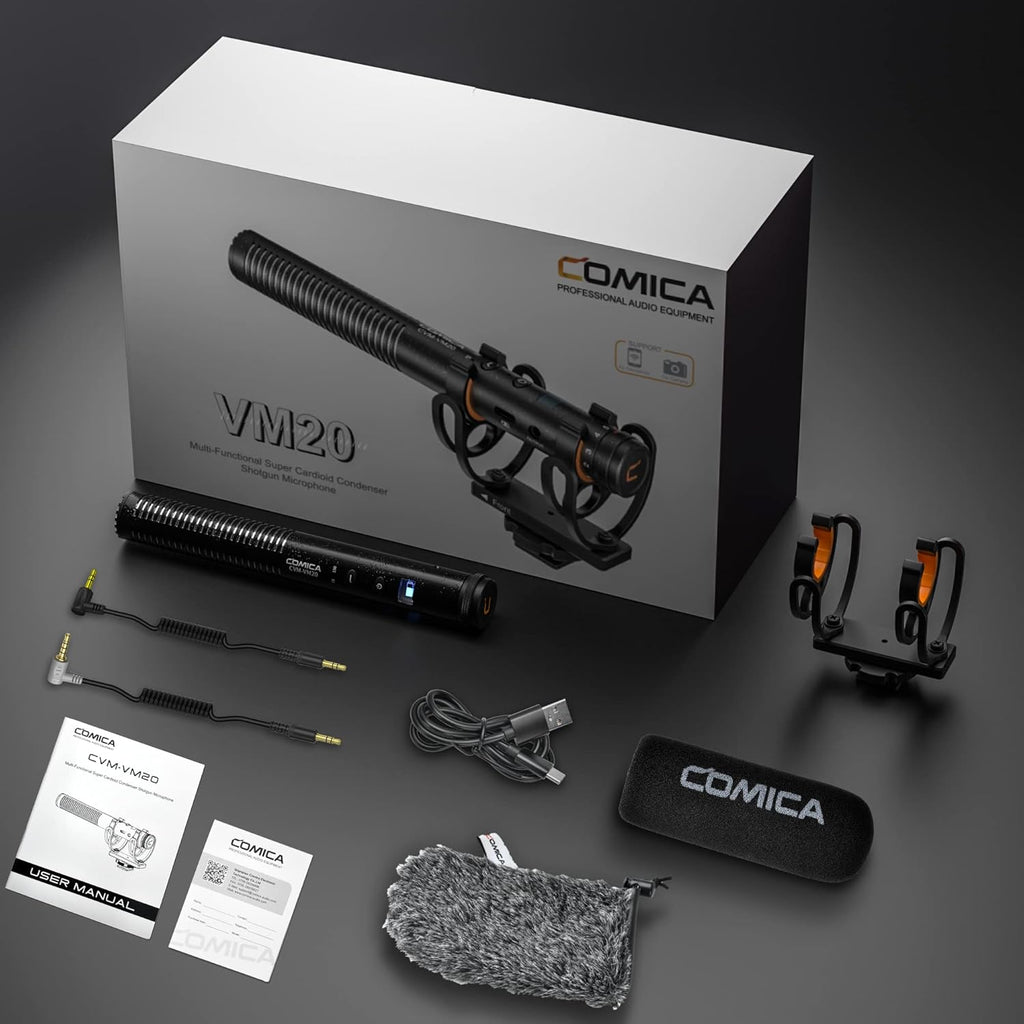COMICA VM20 Shotgun Microphone, Professional Super Cardioid Video Mic with Shock Mount, Camera Microphone Kit for Smartphone/DSLR Camera/Camcorder, Perfect for Interview, Video Shooting, Vlog
