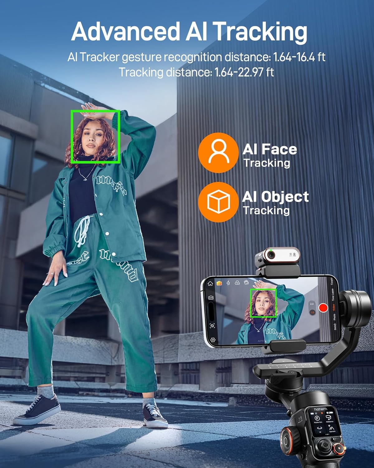 hohem iSteady M7 Gimbal Stabilizer for iPhone, Phone Gimbal with AI Tracking, 1.4" Detachable Touchscreen Remote, Built-in Extension Rod, Fill Light, Phone Stabilizer for Video Recording, YouTube