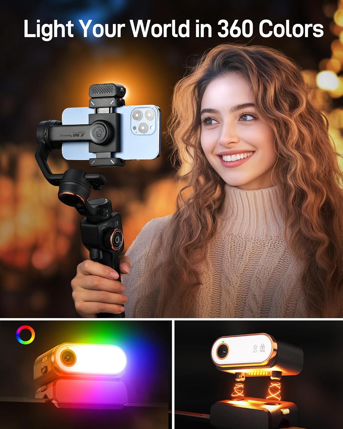 hohem iSteady M7 Gimbal Stabilizer for iPhone, Phone Gimbal with AI Tracking, 1.4" Detachable Touchscreen Remote, Built-in Extension Rod, Fill Light, Phone Stabilizer for Video Recording, YouTube
